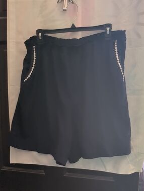 Cuddl Duds Blue High Waist Shorts with White Bead Pocket Trim